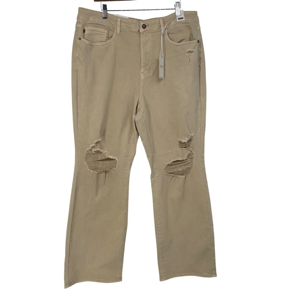 Judy Blue Bone 90s Straight Distressed High‎ Waist Wide Leg Jeans 20W Tan Bone